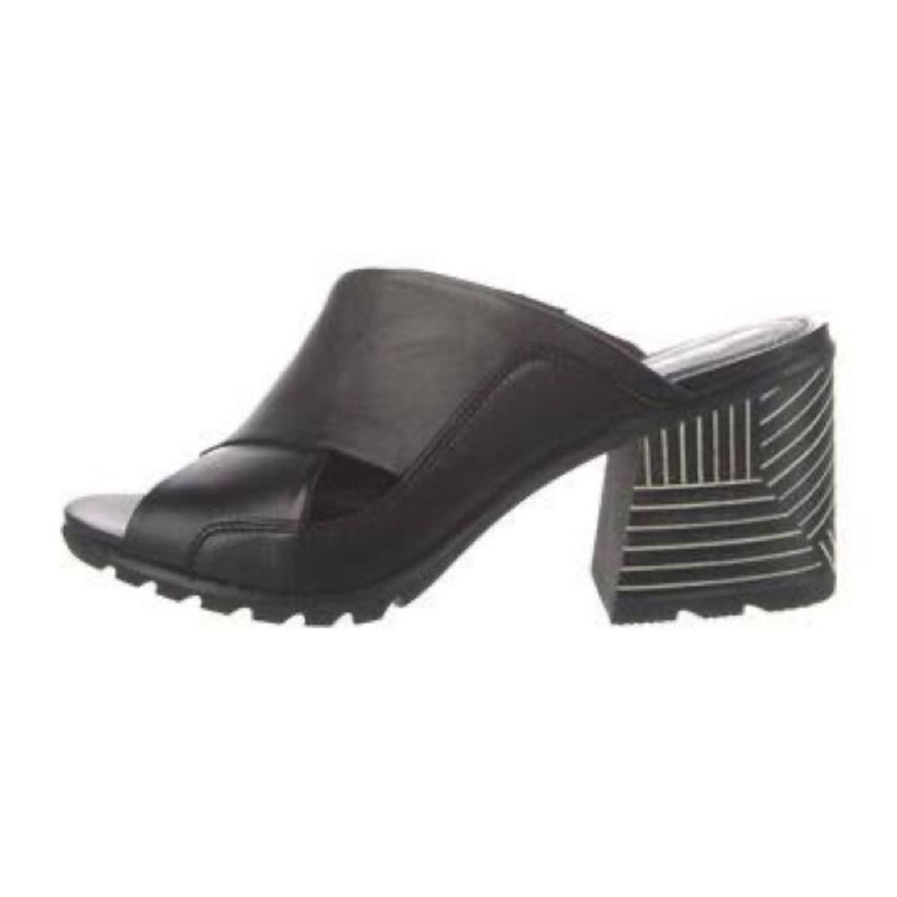 Sorel Black Slide Sandals with Patterned Block Heel